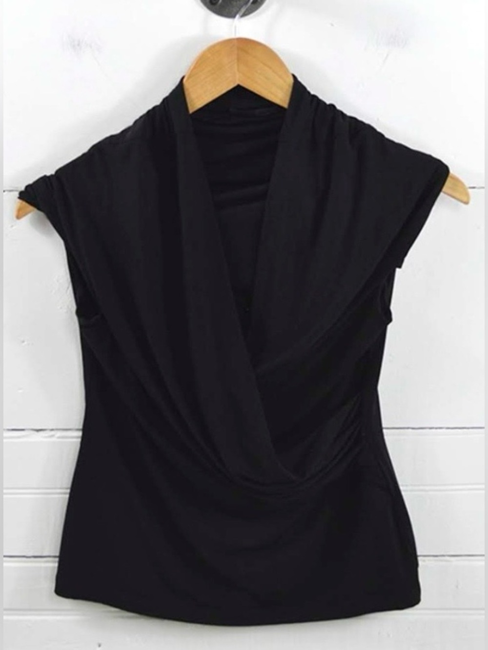 Donna Karan Black Jersey Wrap Top Sz M